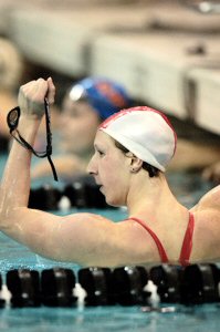 Mary DeScenza wins 100 Fly.