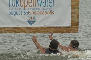 Mark Warkentin touches out Fran Crippen in open water 10K.