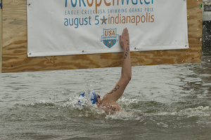 Kirsten Groome touches finish board in first in open water 10 K