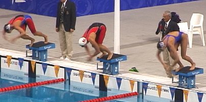 200 IM start. Left to right: Rose, Limpert, Teuscher.