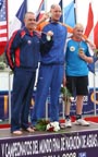 2008 Men's 25K Open Water World Podium, Maarten van der Weijden at center.