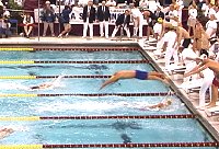 Cal leads the 400 Free Relay as the last swimmer enters.