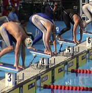 Klete Keller and Laresen Jensen on the blocks before the 400m Free Finals heat. 2004 Olympic Trials