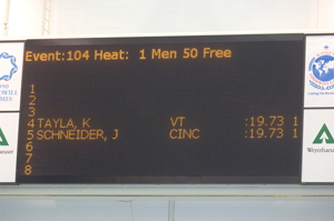 scoreboard of first 50 free swimoff