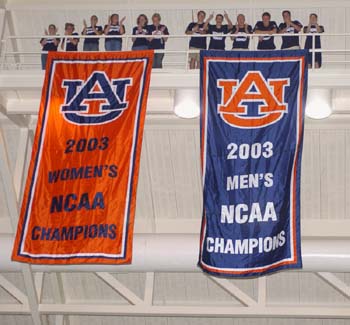 Auburn Championship Banners, coutesy AuburnTigers.com, photo by Todd Van Emst