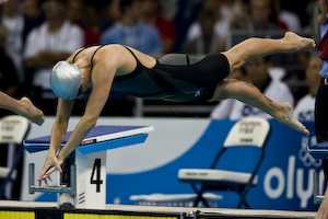 Amanda Beard at the start of the 200 meter breaststroke final.