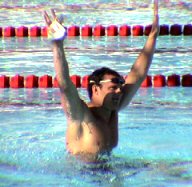 Brendan Hansen celebrates breaking the 100 Br WR. 2004 Olympic Trials