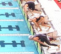 Karen Campbell from Trojan gets a quick start in the 200 Fly.