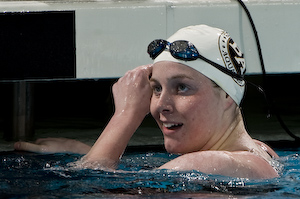 Jenny Connolly wins 100 backstroke at 2008 Toyota Grand Prix at OSU.