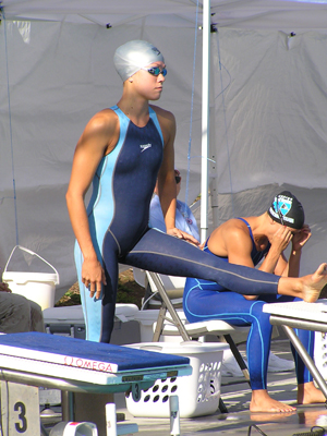 Natalie Coughlin prepares before capturing the 100 fly title at the 2006 USA Swimming Nationals.
