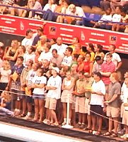 The deck of the Olympic Trials was packed with swimmers and coaches.