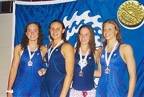 Curl-Burke swimmers (in relay order) Colleen Law, Katherine Finegan, Leslie Swinley and Christine 
Nichols set a new National Age Group Record in the 400m freestyle relay in a time of 3:59.12. 
They broke the old record of 4:00.52 held since 1979 by Mission Viejo.