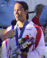 Dana Kirk getting interviewed. 2004 Olympic Trials