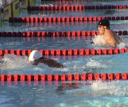 Brendan Hansen was well ahead of Ed Moses going into the 100 turn of the 200 Breast in the semi-finals