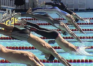 Jason Lezak is first to the water, and first to finish in the 100 Free prelims