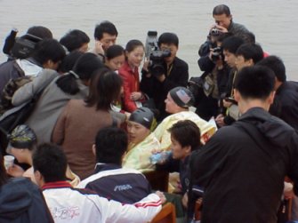 Erica Rose being Interviewed by the media after Yangtze River swim