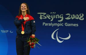 Erin Popovich on podium at 2008 Beijing Paralympics.
