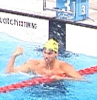 Grant Hackett is pumped after his 1500 performance.