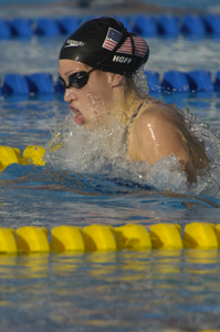 Katie Hoff placing first in 200 IM semis.