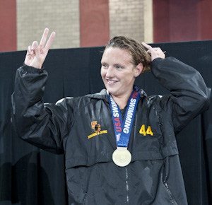 Katinka Hosszu on the award stand after winning the 400 IM at the 2010 USA short course nationals.