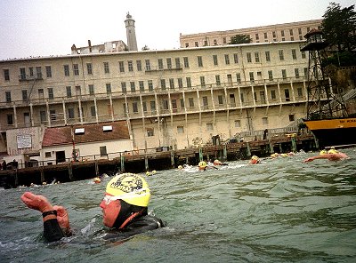 Photo by Peter Kapetanic

Start of the Sharfest swim with Alcatraz in the background. 

Thank goodness for wetsuits.