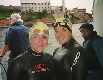Photo by Peter Kapetanic

14 year old Roxanne  Frank (left), a High School swimmer from Pocouson Virginia, came to Morgan Hill  for the summer to visit her aunt, Tamara Schroeder (right in pic).  Roxanne was the youngest female swimmers (there was a 12 year old boy who was younger) to participate in the event.  Roxanne placed 2nd in her age group (0-19yrs) and Tamara placed 3rd in her age group ((40-44 female).