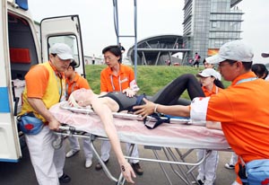 Karley Stutzel of Canada hospitalized after 2008 open water test event.