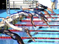 Klete Keller, center, off to slightly slow start for the 200 Free semi-finals at the 2004 Olympic Trials