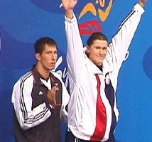 Lenny K. on the medal stand for the 100 Back.