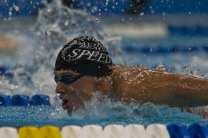 Ryan Lochte wins the second semi-final of the 200 meter IM at the 2008 olympic trials.
