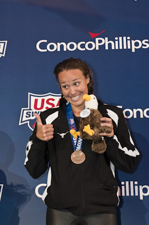 Hayley McGregory wins the 100 Backstroke at the 2009 USA Swimming Nationals/World Teram Trials.