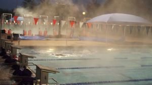 Steam rising from the pool at the Phoenix Swim Club