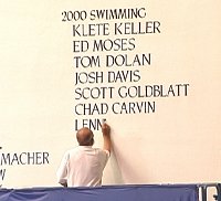 Olympians names painted on the wall at the Indianpolis Natatorium.