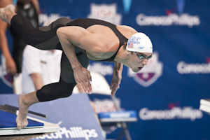 Michael Phelps places first in the prelims of the 100 Butterfly at the 2009 USA Swimming ationals/World Team Trials.