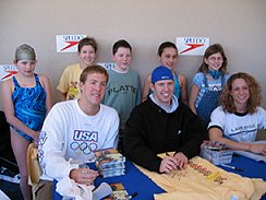 Neil Walker - Signing Autographs with Nate Dusing and Rachel Komisarz at Schroeder YMCA Meet