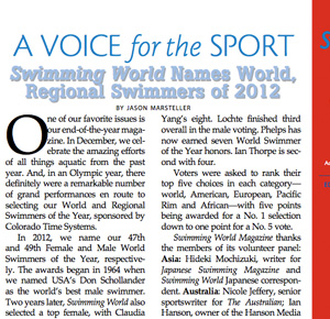 voice for the sport detailing the voting process for naming regional and world swimmers of the year
