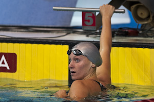 Dana Vollmer places first in the 200 Free Prelims at the 2009 USA Swimming Nationals/World team trials.