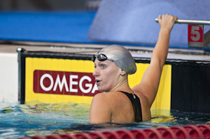 Dana Vollmer places first in the prelims of the 100 freestyle at the 2009 USA Swimming Nationals/World Team Trials.
