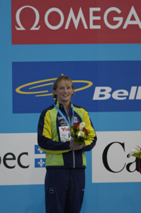 Leisel Jones medal ceremony, 100 Breastroke 2005 World Championships.