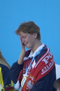 Otylia Jedrzejczak medal ceremony at 2005 worlds