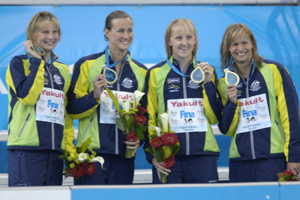 Aussie women win 4x100 Medley relay at 2005 worlds.