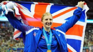 Gold medalist Rebecca Adlington of Great Britain poses for photo after the Women's 800m Freestyle Final during Day fifteen of the 14th FINA World Championships at the Oriental Sports Center.
