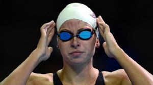 Haley Anderson adjusts her goggles prior to competing in the womens 800m freestyle preliminary in the 2012 U.S. Olympic swimming team trials at the CenturyLink Center.