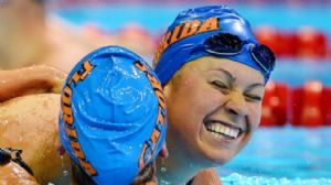 Elizabeth Beisel (right) is hugged by Teresa Crippen after competing in the womens 200m backstroke final in the 2012 U.S. Olympic swimming team trials at the CenturyLink Center. Beisel finished second in the event.