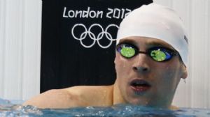 Paul Biedermann (GER) reacts after winning his heat in the men's 200m freestyle semifinal during the London 2012 Olympic Games at Aquatics Centre.