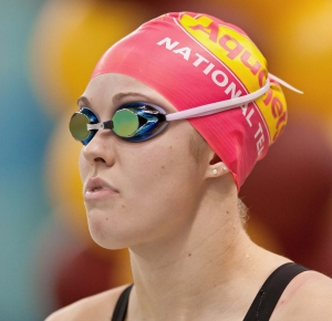 Rachel Bootsma in the women's 100 meter freestyle preliminaries in the Minneapolis grand prix at the University of Minnesota Aquatic Center.