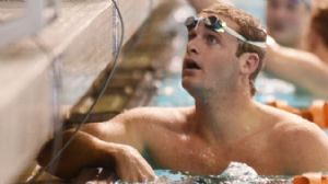 Tyler Clary checks his time after winning the men's 400 meter individual medley during the Austin Grand Prix at the Texas Swimming Center.