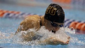 Rebecca Ejdervik of the Arizona State Sun Devils competes in the 100 yard breaststroke final of the NCAA Womens Division I Championship at the James A Martin Aquatic Center.