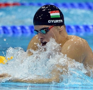 Daniel Gyurta (HUN) swims in a mens 200m breaststroke heat during the London 2012 Olympic Games at Aquatics Centre.