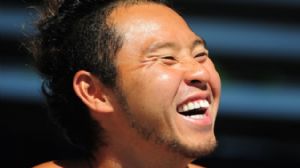 Kosuke Kitajima (JPN) smiles during the Santa Clara international grand prix at the George F. Haines International Swim Center.